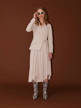 Sfizio Chic Cream Wrap Blazer Dress with Pleated Skirt